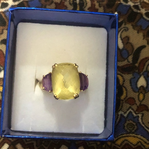 Vintage Effy BH 14kt Genuine Lemon Citrine & Amethyst Ring Size 8 - Picture 11 of 15